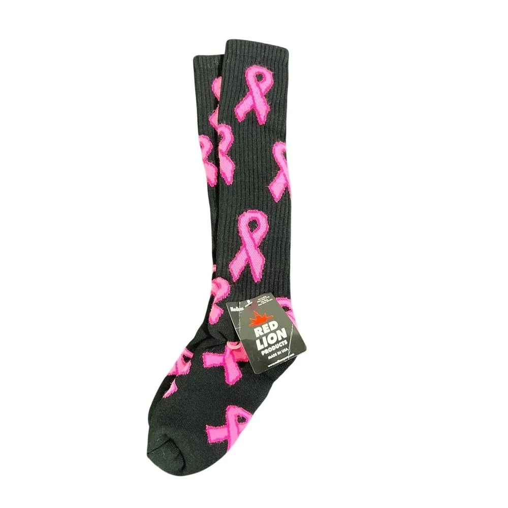 NWT Red Lion Pink Ribbon Breast Cancer Awareness Athletic Knee High Socks Medium